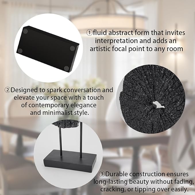 Black Art Modern Abstract Sculpture - Solid Black Art Sculpture for Home Décor Minimalist Decorative Statue for Living Room Office Desk Shelf Handcrafted Art Piece 7.25 * 2.5 * 12 Inch
