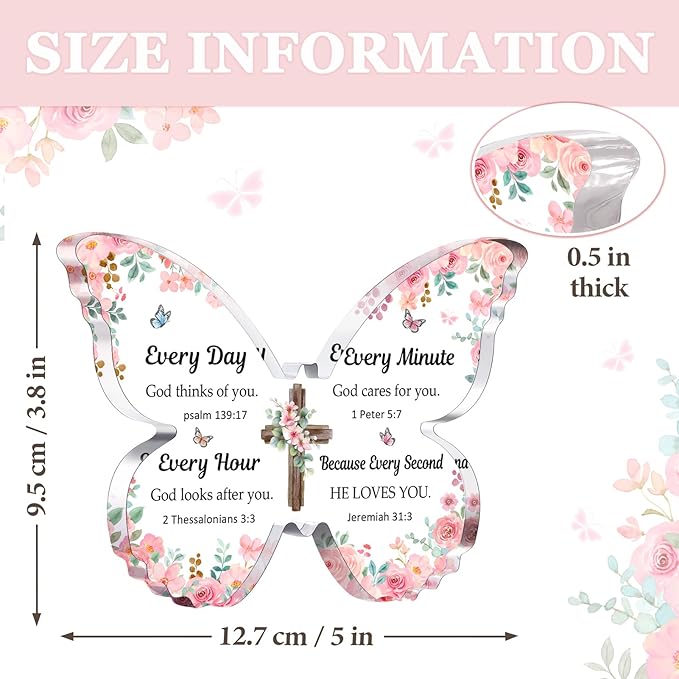 Christian Gifts for Women Faith, Butterfly Acrylic Plaque Sign, Christian Gift for Women on Mothers Day Birthday, Spiritual Present for Female Friend Family, 5x3.8x0.5 Inch - Pink