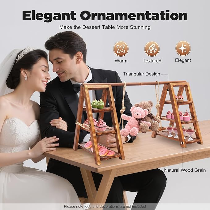 3 Tier Wooden Cupcake Stand, Tiered Serving Tray Dessert Table Display Set, Rustic Foldable Display Stand for Cupcake, Snack, Fruit, Bread, Ideal for Party, Wedding, Birthday, Home Decor (Wooden)
