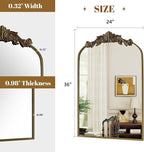 Dewfig Antique Arched Wall Mirror, 24"x36" Vintage Bronze Bathroom Mirror - Baroque Metal Frame Brass Mirror for Living Room, Bathroom, Fireplace, Entryway, Bronze