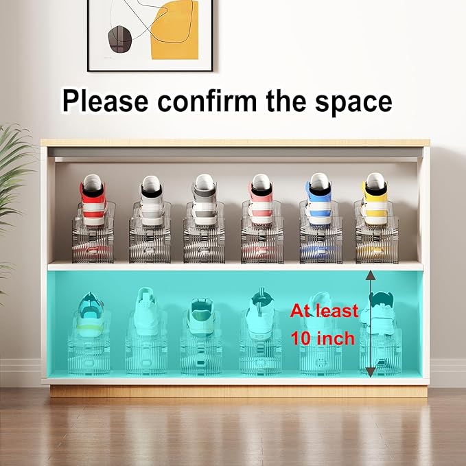 Shoe Slots Organizer for Closet6Pack Adjustable Shoe Stacker Organizer Storage Shoe Rack Space Saver Storage Shoe Holder Organization (Transparent)