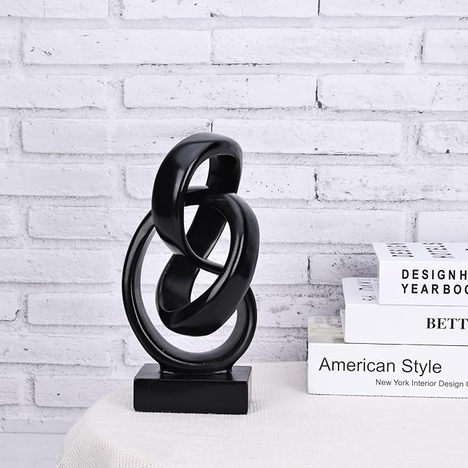 DOVDOV Abstract Black Knot Sculpture, Geometric Decor, Black Decorative Piece for Living Room Coffee Table or Bookshelf Top, Office Coffee Table or Entryway Console Decor.