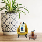Mevodeata Cute Cat Playing Phone on Sofa and Drinking Coffee Figurine for Office Home Decor - Cute Cat Gift for Cat Lovers