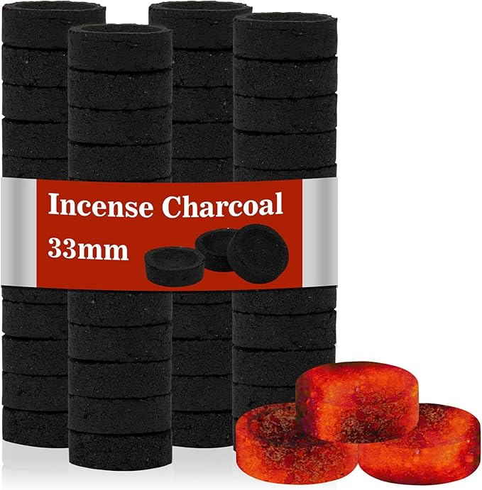 MAQIHAN 100PCS Incense Charcoal Briquettes - Charcoal Tablets Incense Burner Charcoal Burning Discs Resin Burner Grilling Quick Light Natural Charcoal Instant Fire Coals Supplies