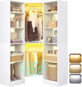 Corner Closet System with 2 Motion Sensor Lights, 39.2" Corner Closet Organizer with 12 Shelves, Closet Corner with 2 Hanging Rods, Versatile 6-Tier Walk-in Closets for Corner Space, White