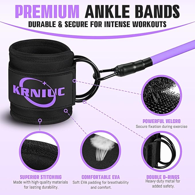Ankle Resistance Bands with Cuffs, Resistance Bands for Working Out, Home Gym Workout Equipment for Women, Pilates Exercise, Hip, Leg, Glute Ankle Weights Training- Exercise Guides Included