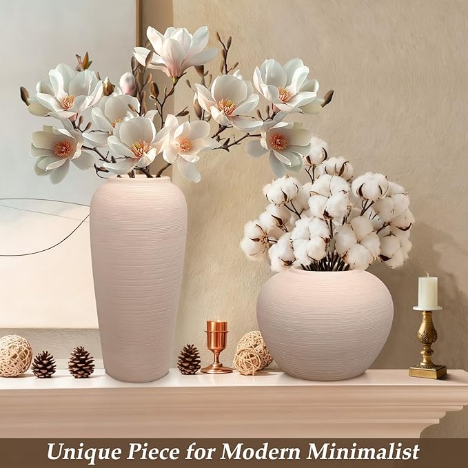 Tall Ceramic Vase 12 Inch Neutral Textured Vase,Cream Ceramic Vase for Home Decor,Farmhouse Tall Ceramic Flower Vase for Dining Table,Living Room,Kitchen,Bedroom,Entryway