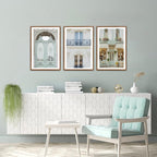 KAlRNE Vintage European Architecture Wall Art Set of 3(16’’X24’’),Framed Pastel Parisian Canvas Prints,Mediterranean Coastal Scenery Decor,Neutral French Italian City Pictures for Living Room Bedroom