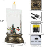 GenSwin Christmas Snow Globes with Music USB Rechargable Cable and Timer, 1 Pcs Christmas Music Box Lantern with Snowman and Snowdeer Scene for Christmas Indoor Centerpieces