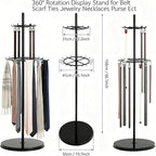 360° Rotation Belt Hanger, Black Belt Display Scarf &Ties Rack Stand, Floor Mounted Metal Men Closet Belt Organizer Holder Jewelry Necklaces Purse Hanger Shelf for Clothing Store Retail & Home