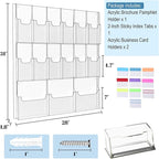 Acrylic Brochure Holder Wall Mount, Magazine and Pamphlet Display, Clear Literature Organizer Rack for 12 Pamphlets and 3 Magazines, Flyer Pamphlet Holder with Business Card Holders and Index Tabs