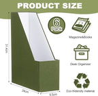 Gueevin Set of 6 Magazine File Holders, Sturdy Cardboard Desk Magazine Organizer with Gold Label Slots, Foldable File Folder Rack for Home Office Classroom Library(Green)