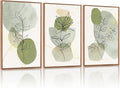 KAlRNE Boho Botanical Framed Canvas Wall Art Set of 3(16”X24”),Abstract Sage Green Wall Decor,Minimalist Watercolor Picture,Modern Geometric Black Line Art Prints For Living Room Bedroom Office