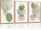 KAlRNE Boho Botanical Framed Canvas Wall Art Set of 3(16”X24”),Abstract Sage Green Wall Decor,Minimalist Watercolor Picture,Modern Geometric Black Line Art Prints For Living Room Bedroom Office