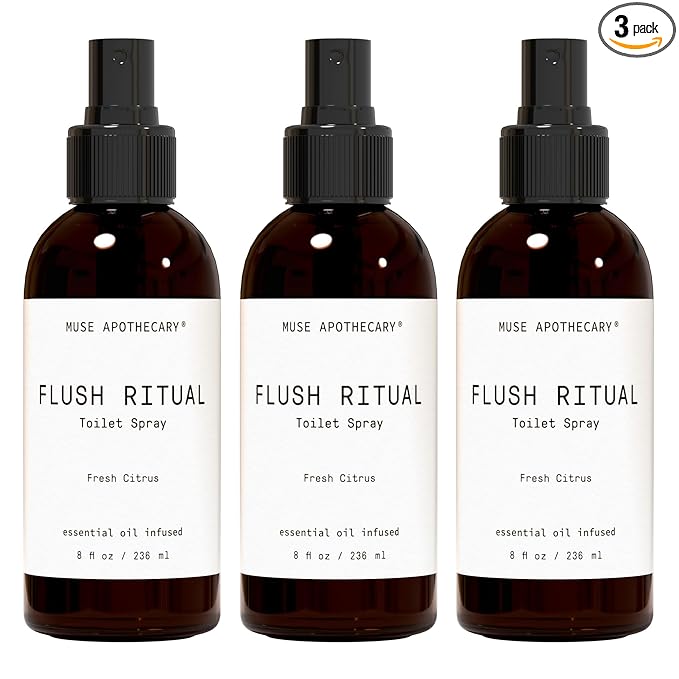 Muse Apothecary Flush Ritual - Aromatic & Refreshing Toilet Spray, Use Before You Go, 8 oz, Infused with Natural Essential Oils - Fresh Citrus, 3 Pack