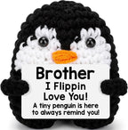 Belatelove Mini Funny Brother Gifts from Sisters Brothers, Handmade Crochet Mini Penguin Father's Day for Brother, I Love You for Brother Valentines Day Cute Small Easter Decor