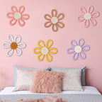Zeyune 6 Pcs Boho Nursery Daisy Flower Wall Art Decor Woven Macrame Wall Pediments Boho Daisy Floral Nursery Art Decor for Home Bedroom Decorations(Colorful,Yarn and Cotton Rope)