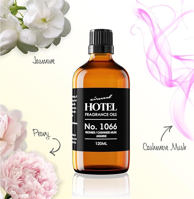 AirScent Hotel Diffuser Oil No. 1066 - Peonies Cashmere Jasmine - Premium Fragrance Oil for Ultrasonic and Waterless Diffusers and Crafting - 500 mL, 16.9 fl oz Glass Bottle