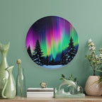 Aurora Theme Decorative Ceramic Plate Round Porcelain Plate,8 inch,Snow Forest Pattern,for Decorative Ornaments Giving Plates,1 Plate with 1 Display Stand,Purple Green