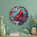 Decorative Plates, Cardinal Bird Colorful Stained Glass Painting Ceramic Dinner Plate Home Wobble-Plate with Display Stand, Wall Hanging Decor for Kitchen Household 6 Inch, Gifts for Loss of Loved