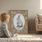 Framed Vintage Rabbit Wall Art, Cute Easter Bunny Pictures Wall Decor, Rustic Farmhouse Animal Paintings Canvas Prints Cottagecore Home Decor for Nursery Living Room Bedroom 12x16 inch