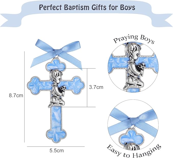 KOMI Baptism Gifts for Boys Blue Enamel Baby Wall Cross Christening Praying Boy Cross Christening and Dedication Baptismal Gifts from Godparents