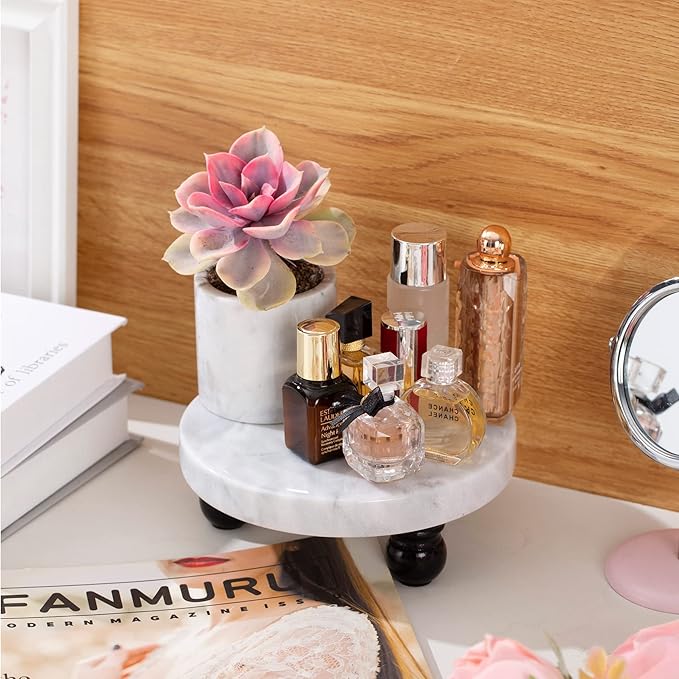 Decorative Marble Riser for Display - Cute Home, Bathroom, Kitchen Decor - Beautiful Pedestal Stand Uniquely Displays Your Decorations - Perfect Tray to Add Beauty