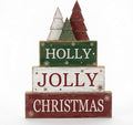 Moucuny 4 Pcs Christmas Table Decorations Rustic Christmas Tree Stacked Wooden Decor Holly Xmas Tree Block Signs Gift Red Green and White Winter Tiered Tray Decor Farmhouse for Home Xmas Party Kitchen