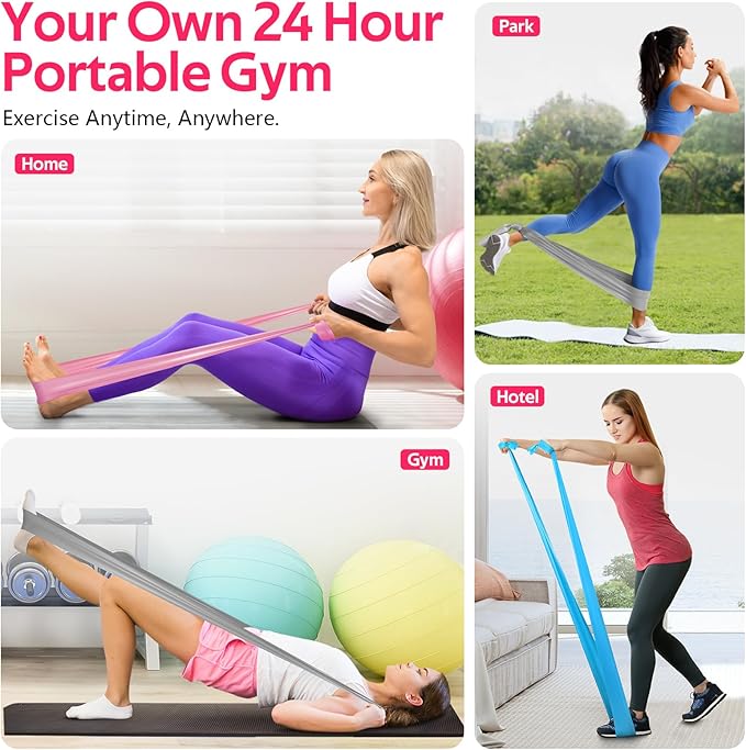 RENRANRING Resistance Bands for Working Out, Exercise Bands for Physical Therapy, Stretch, Recovery, Pilates, Rehab, Strength Training and Yoga Starter Set