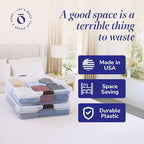 HOMZ 2-Pack Under Bed Storage, Clear Plastic Containers with Lids, 56 Quart, Gray Latch - Stackable Underbed Organizer Bins for Shoes, Bags, Clothes, and Towels