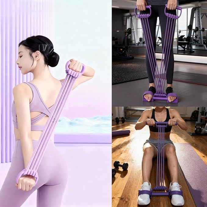 3 in 1 Adjustable Pedal Resistance Band, 8-Tube Multifunction Tension Rope, Natural Latex sit-up Trainer Resistance Band Suitable for Fat Loss and Full-Body Shaping Workout (Pink)