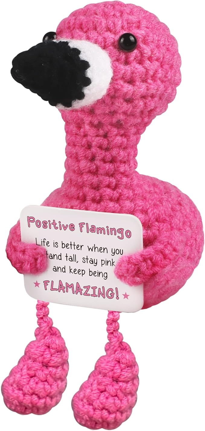 WenmthG Mini Positive Flamingo Crochet Doll - Funny Romantic Gifts for Women Girlfriend Wife Couple Positive Crochet Animals Emotional Cheer Up Support Handmade Flamingo Birthday Decoration Gift