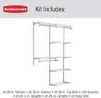 Rubbermaid Configurations Deluxe Custom Closet Kit 4-8Ft. Adjustable Metal Wire Shelving White Finish Expandable Organization System Hardware Included for Home Closet/Pantry/Laundry/Mudroom