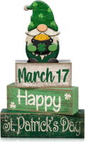 Lineshading 4 Pcs St Patricks Day Table Decoration Wooden St Patrick's Day Gnomes Tiered Tray Decor Irish Centerpiece Green Lucky Gnomes Block Signs Gifts for Saint Patty's Party Home Kitchen
