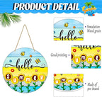 JUESMOS Hello Summer Door Decorations 11.5" Round Sunflowers Welcome Sign for Front Door Decor Farmhouse Hello Summer Hanger Sign for Porch Wreaths Home Office Wall Decorations