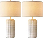 AIEAMPDO 23'' Set of 2 Modern Ceramic Table Lamps for Living Room Bedroom, Nightstand Farmhouse Beige White Desk Lamp for Bedside End Table Entryway, 2 LED Bulbs Included