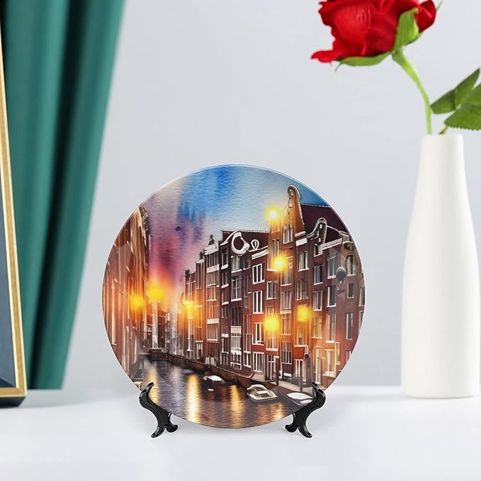 Decorative Plates for Home Decor, Grand Canal of Venice, Italy Colorful Painting Decor Tray for Table Display, Ceramic Dinner Plate w/Stand, Living Room Dining Room Decor, Housewarming Gifts, 7 Inch