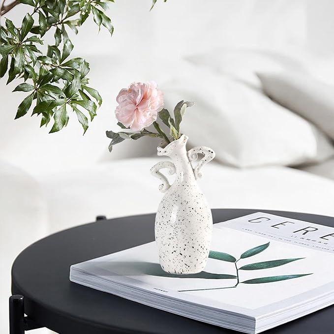 Vase with Attitude, Black Speckled Ceramic Flower Vase, 7inch Modern Decorative Vase Centerpiece for Living Room, Kitchen, Office Wedding Or Gifts