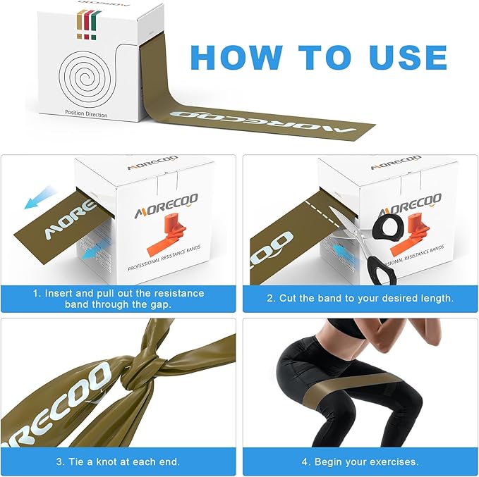 MORECOO Resistance Bands 25 Yard Roll, Level 1, 2, 3 Professional Latex Physical Therapy Band, Exercise Bands for Working Out, Pilates, Upper & Lower Body Exercises & Rehab