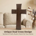 YOYAI Wooden Cross Wall Decor, Handcrafted Christian Cross 9.96”, Solid Wood Religious Wall Hanging, Faith Home Decor for Prayer Room, Baptism Gift, Easter & Christmas