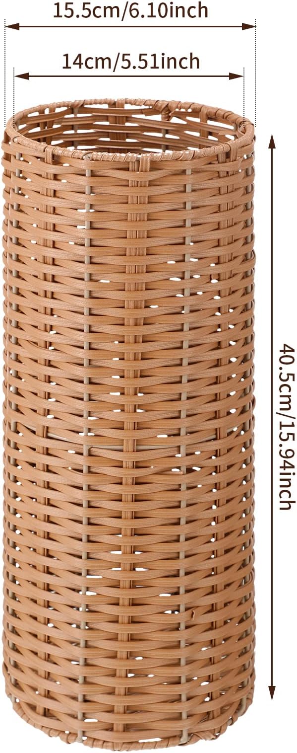 Weysat Woven Umbrella Stand for Entryway Handmade Umbrella Holder Freestanding Cane Stand Natural Color Decorative Umbrella Rack Tall Basket for Laundry Bathroom(Rattan, Cylindrical Style)