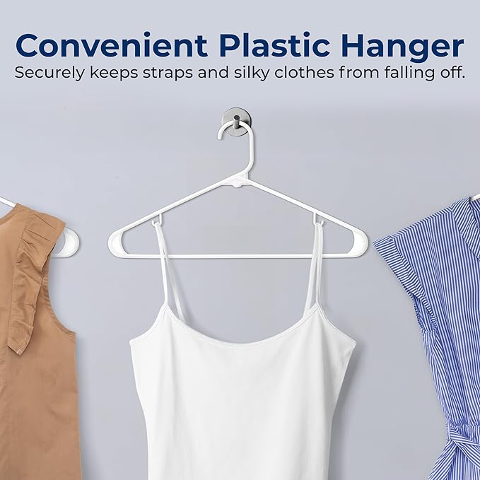 SereneLife White Plastic Hangers 200 Pcs, Durable Hanger Set with Slip Design, Tubular Hangers with 2 Integrated Strap Hooks, Mega Pack for Clothes