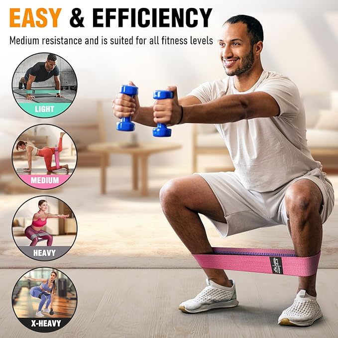 Fabric Resistance Bands for Working Out - Exercise Bands for Women and Men, Booty Bands for Legs and Glute, Yoga, Pilates, Rehab, Fitness and Home Workout