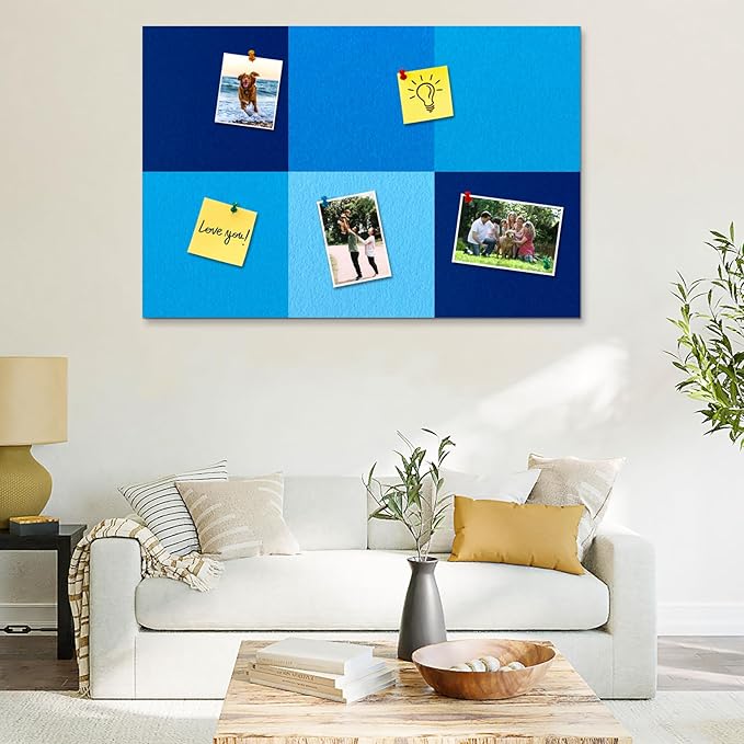 Square Felt Cork Bulletin Board Tiles, Self Adhesive DIY Felt Pin Board for Wall 30" x 20" with 35 Pushpins for Office School Home Wall Decor Stickers Memos Photos Display (Gradual Blue)