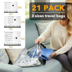 SpaceAid Travel Vacuum Bags for Luggage with Electric Pump, 21 Pack Vacuum Seal Bags for Clothing Travel, Space Saver Compression Bag for Backpack and Suitcase