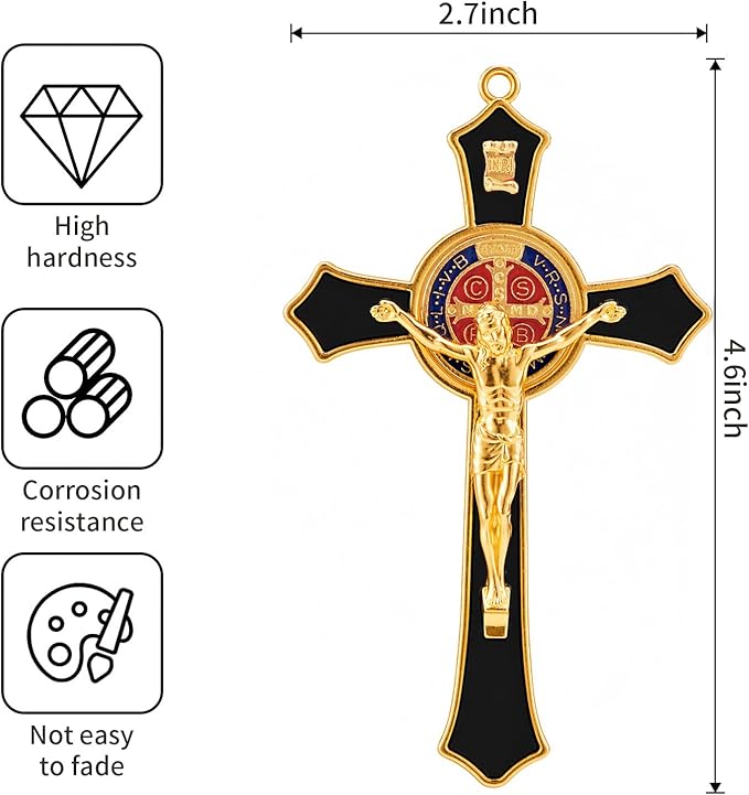 St Benedict Crucifix Black,Crucifix Wall Cross for Catholic Decor,Medalla De San Benito,Jesus Christ Hanging Cross Wall Decor,Crucifijo Del Perdon,Saint Benedict Medal Prayer for Home Decoration