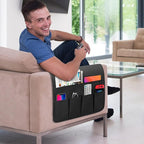 Non-slip Couch Organizer Armchair Caddy, Oxford TV Remote Control Holder Bedside Caddy with 5 Pockets for Key Glasses Phone Magazine Holders.