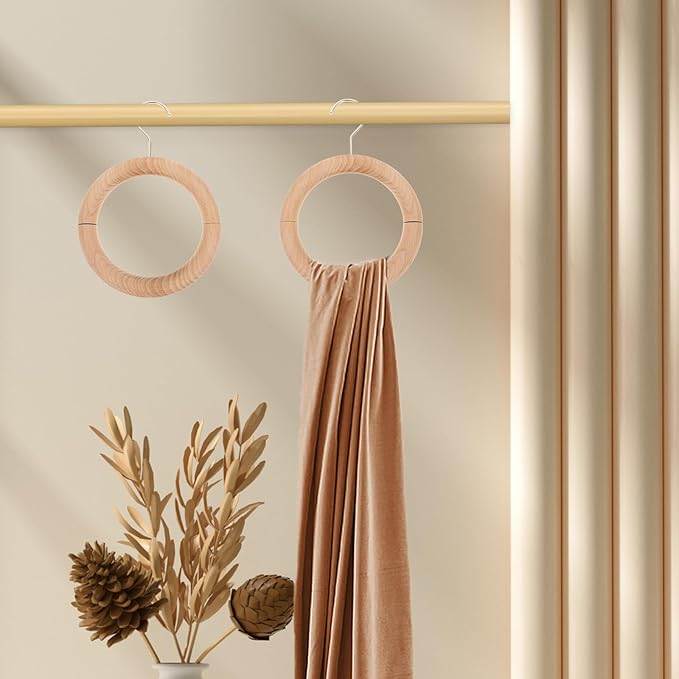 Magnetic Scarf Hanger Ring with Wood Grain Finish, 18cm Clothes Storage Organizer for Scarves, Ties, Belts – Multifunctional Closet Accessory for Women’s Wardrobe