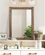 AAZZKANG Rustic Wood Mirror Rectangle Decorative Wall Mirrors with Frame Large 26"x18"for Bedroom Living Room Bathroom Entryway Hanging Brown