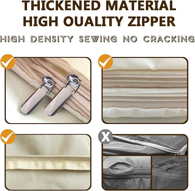 3-Layer Compressible with Zippers Blanket & Comforter Storage Bag,Ultra Space Saving Self Compression Organizer，Save 50% Space, 4 PCS，Light Yellow